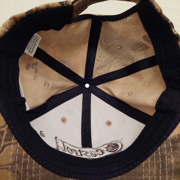 Castrol Oil brown leaf camo design US flag embroidered trucker hat. - Picture 8 of 11